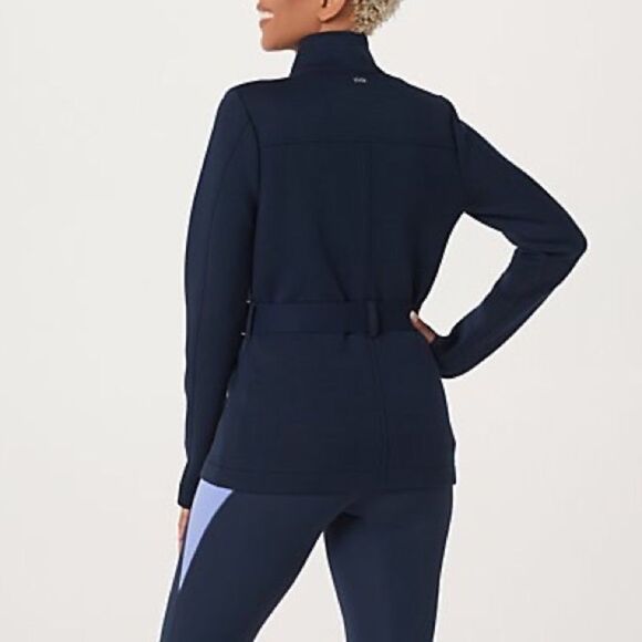 zuda Belted Scuba Knit Zip Front Jacket - Picture 2 of 5